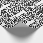 Monogram H Initiaal Black en White Floral Pattern Cadeaupapier (Hoek)