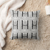 Monogram H Initiaal Black en White Scroll Pattern Kussen (Deken)
