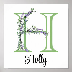 Monogram H Lavendel Eucalyptus kinderkamer Poster