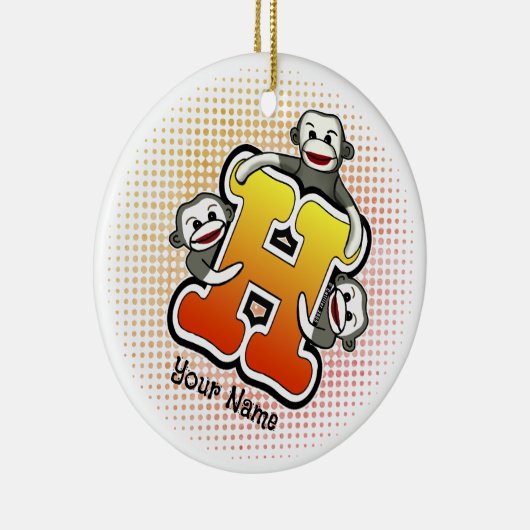Monogram H Sock Monkey Keramisch Ornament (Rechts)