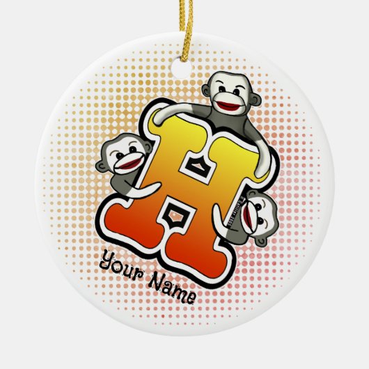 Monogram H Sock Monkey Keramisch Ornament (Voorkant)