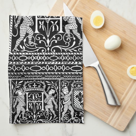 Monogram H zwart-wit Theedoek (Quarter Fold)