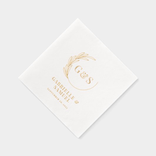 Monogram halve krans gebladerte goudfolie folie servetten (Rechts)