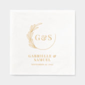 Monogram halve krans gebladerte goudfolie folie servetten (Voorkant)