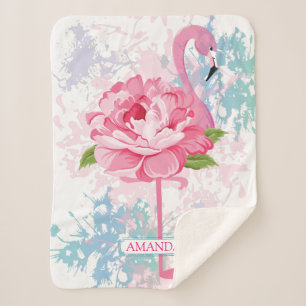 Monogram Hand geschilderde flamingo Sherpa Deken