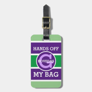 Monogram Hand Off Mijn Tas op Groen Wit Paars Bagagelabel