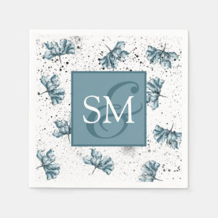 Monogram Handbeschilderd blauw Floraal Servet