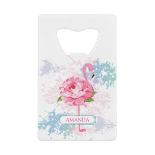 Monogram Handbeschilderd flamingo ontwerp Kredietkaart Flessenopener