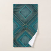 Monogram handdoeken, Blauwgroen en goud Bad Handdoek (Handdoek)