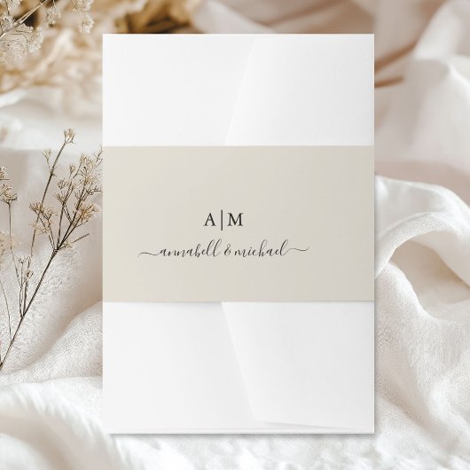 Monogram, Handgeschreven, Elegant Taupe Uitnodigingen Wikkel