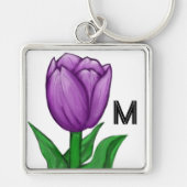 Monogram Handpainted Purple Tulip Sleutelhanger (Voorkant)