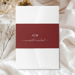 Monogram, handschrift, Elegant Rood Uitnodigingen Wikkel