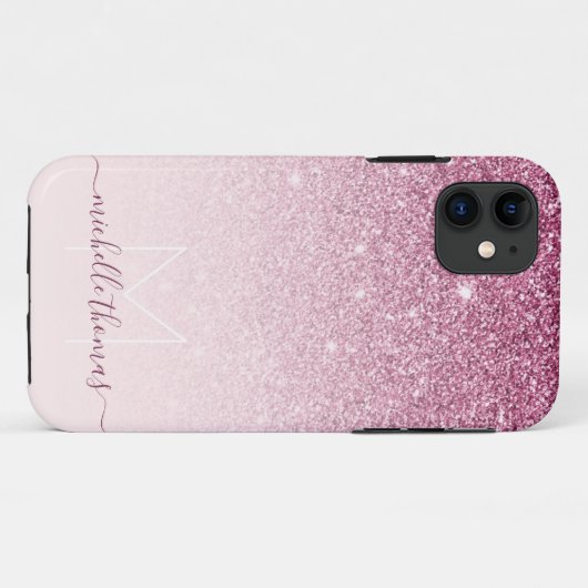 Monogram handtekening script blush pink template Case-Mate iPhone case (Achterkant (horizontaal))