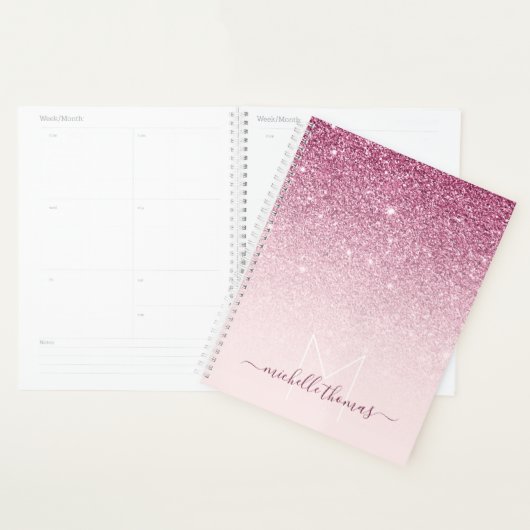 Monogram handtekening script blush pink template planner (Display)