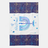 Monogram Hanukkah Festival Menorah Lights Theedoek (Verticaal)