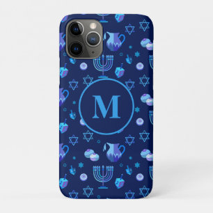Monogram, Hanukkah Jewish Holiday  Pattern iPhone 11 Pro Hoesje