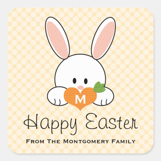 Monogram Happy Easter Bunny Seals Geel Vierkante Sticker (Voorkant)
