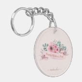 Monogram Happy Moederdag Pink Floral Sleutelhanger (Voorkant Links)