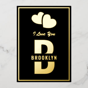 Monogram Happy Valentine's Day Black Gold Hipster Folie Feestdagenkaart