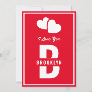 Monogram Happy Valentine's Day Red White Hipster Kaart