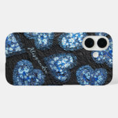 Monogram hart bloemenblauw patroon Case-Mate iPhone case (Achterkant (horizontaal))
