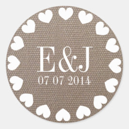 Monogram hart bruiloft stickers | Buis textuur