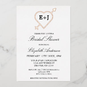 Monogram hart en Pijl-Vrijgezellenfeest Folie Uitnodiging