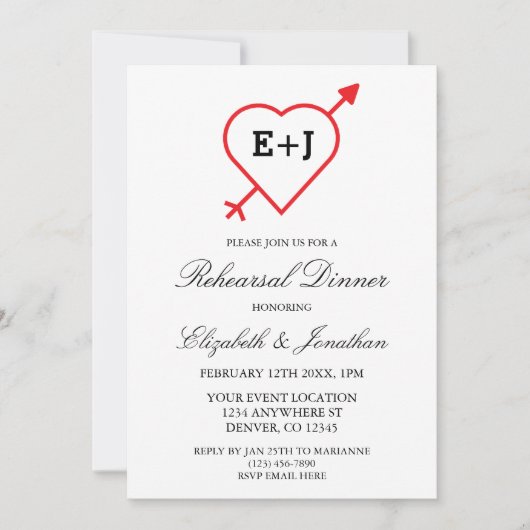 Monogram hart- en pijlrepetitie kaart (Voorkant)