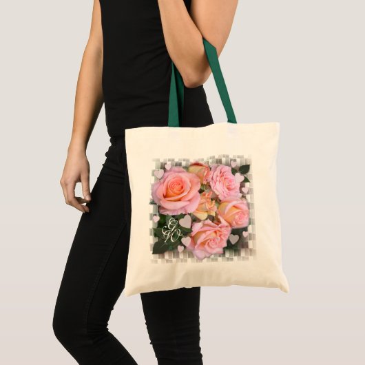 Monogram hart en roze rozen tote bag (Voorkant (product))