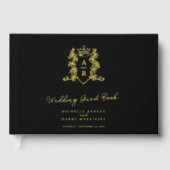 Monogram hart kam goud zwart bruiloft gast gastenboek (Voorkant)