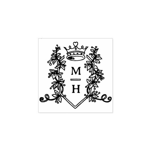 Monogram hart kroon bruiloft 	rubberstempel (Afrduk)