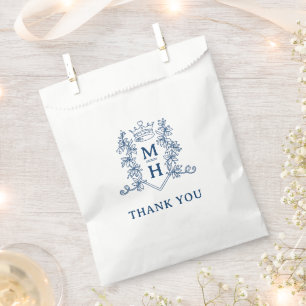 Monogram hart kroon wapen donkerblauw witte trouw bedankzakje