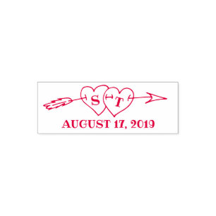 Monogram hart met Pijl-bruiloft Opslaan Datum Zelfinktende Stempel