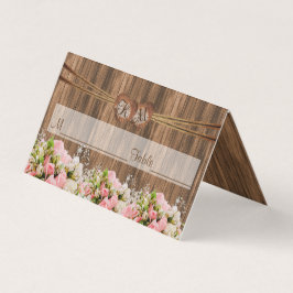 Monogram hart met roze rozen Kaarten plaatsen