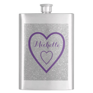 Monogram hart zilveren glitter heupkolf voor vrouw heupfles