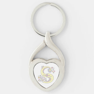 Monogram harten bloemen initiaal letter S Sleutelhanger