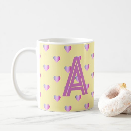 Monogram Harten Lila Geel Koffiemok (Met donut)