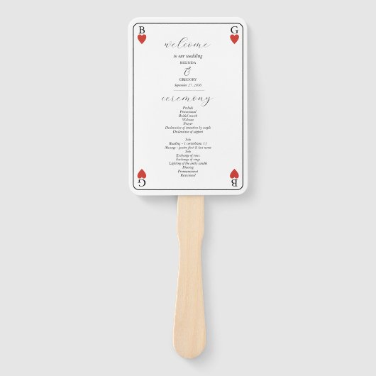 Monogram harten spelen Kaart bruiloft programma Handwaaier (Voorkant)