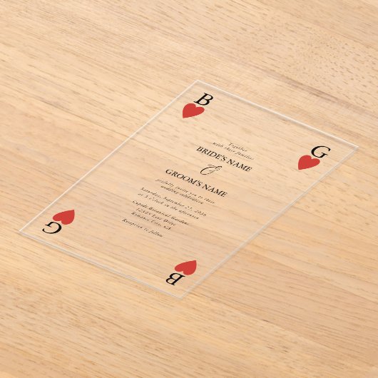 Monogram harten spelen Kaart bruiloft uitnodiging Acryl Uitnodigingen (Laagn)
