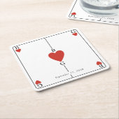 Monogram harten spelen Kaart bruiloft Vierkante Kartonnen Onderzetter (Schuin)