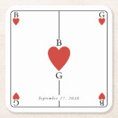Monogram harten spelen Kaart bruiloft Vierkante Kartonnen Onderzetter (Voorkant)