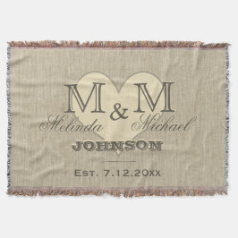 Monogram Heart | Rustic Linen Kijk Deken