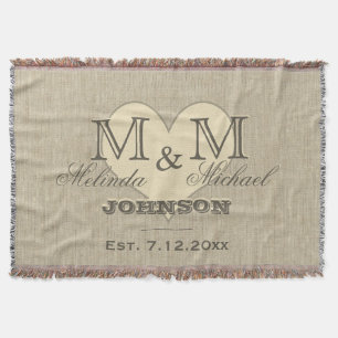 Monogram Heart Rustic Linen Kijk Deken