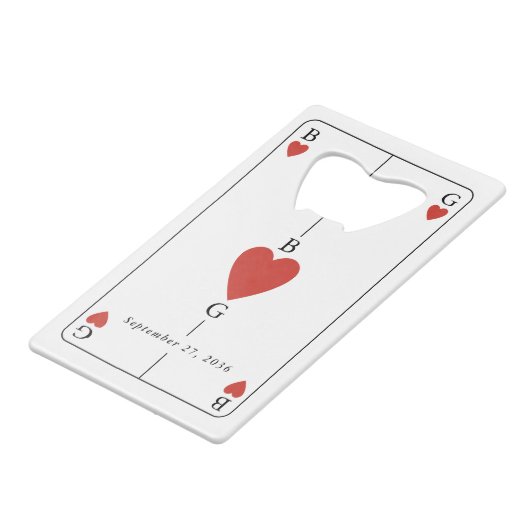 Monogram Hearts Playing Card Wedding Bar Bottle (Dos Angle)