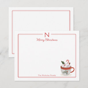 Monogram Heet Cacao Rode Rand Kerst Stationery Notitiekaartje