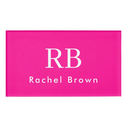 Monogram Heet Roze Elegant Vrouwelijk Minimalist Naambadge (Voorkant)