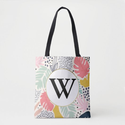 Monogram Helder Zomer Tropisch Collage Patroon Draagtas (Voorkant)