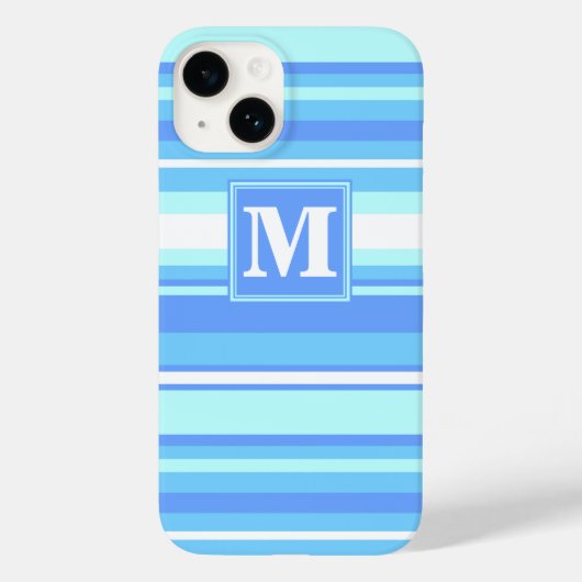 Monogram hemelblauwe strepen Case-Mate iPhone case (Achterkant)