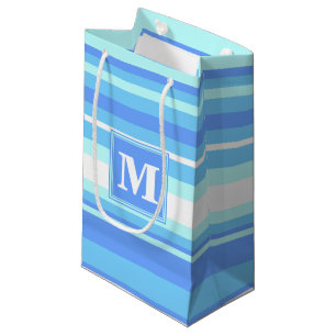 Monogram hemelblauwe strepen klein cadeauzakje