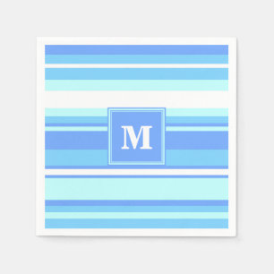 Monogram hemelblauwe strepen servetten